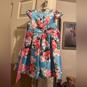 Floral Blue and Pink Kids Dress
